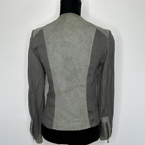 Armani Collezioni Linen Suede Jacket Size 4 Gray Full Zip Patchwork - Picture 4 of 15